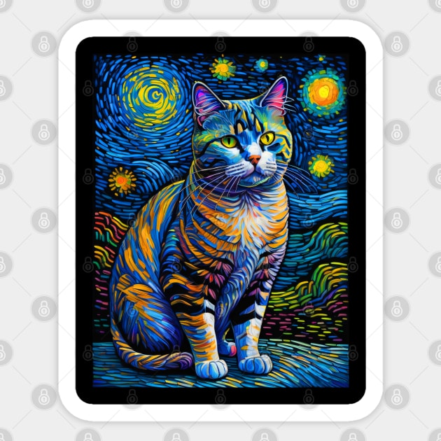 The American Shorthair Cat in starry night Sticker by FUN GOGH